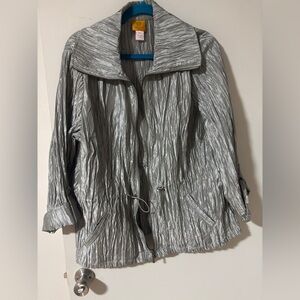Silver Crinkle Jacket Plus size Women's Lightweight Coat Ruby Rd. 18 w